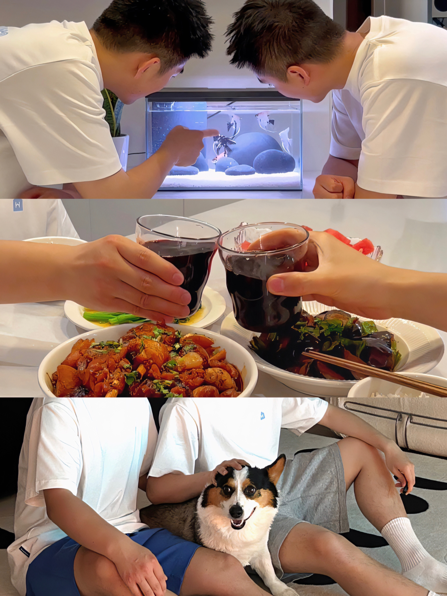 男生和男生一起吃困困的快乐时光，分享美食，畅聊生活，享受友情