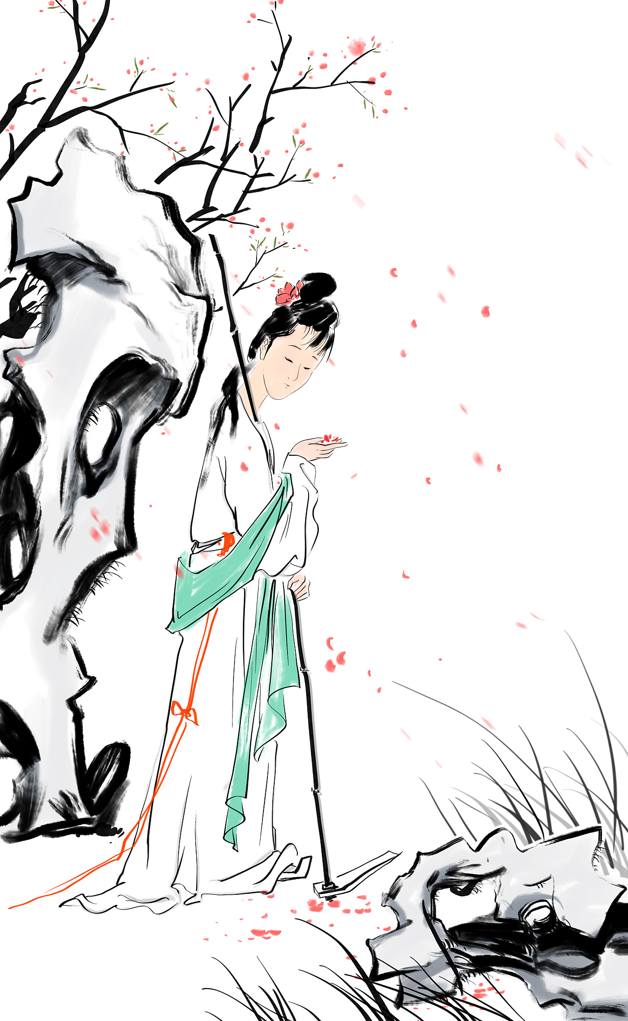 "红楼梦动画gif欣赏，唯美场景，经典片段，黛玉葬花"